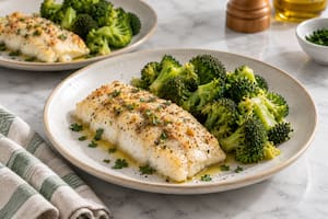 Merluza al horno con brócoli al vapor