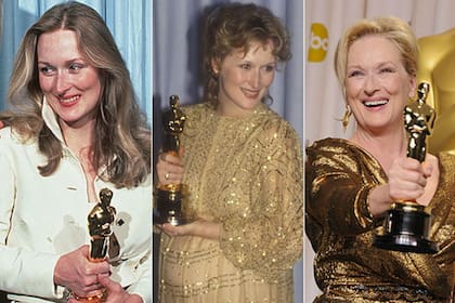 Meryl Streep y sus estatuillas por Kramer vs. Kramer, La decisión de Sophie y La dama de hierro