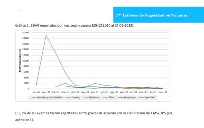 Mes a mes, los Esavi reportados según cada una de las vacunas que se aplican en el país.