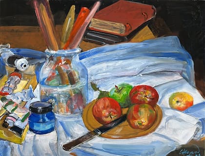 "Mesa de trabajo", óleo sobre tela de Carlos Alonso