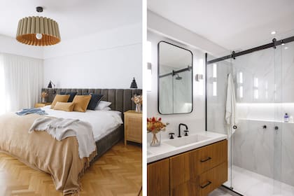 Mesada (Marmolería Cavatori). Mueble (Estudio Tag). Grifería (Robinet). Revestimientos (Portinari). Mampara (Cortes).