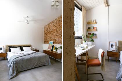 Mesas de luz, veladores y cómoda (Mercado de Pulgas). Almohadones, ropa de cama y cortinas de gasa (Celia Deco Textil). Ventilador de techo (Ventiladores Basel). Sobre la silla, manta tejida a mano (Quiero Norte).