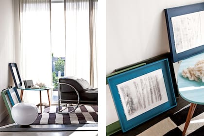 Mesita ‘Boomerang’ (Raresh Home) y cuadros realizados por la dueña, Giada Valsecchi.