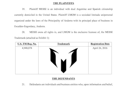 Messi tiene registrada su marca en Estados Unidos desde 2016; la demanda estima daños de hasta dos millones de dólares por cada uso no autorizado del logo