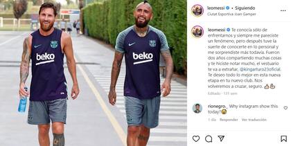 Messi y una muestra de afecto con Arturo Vidal cuando jugaban en Barcelona