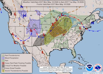 Meteorólogos vigilan la atmósfera en el centro y noreste de Kansas, donde las condiciones diurnas favorecen tormentas rotativas aisladas y granizo del tamaño de pelotas de sóftbol
