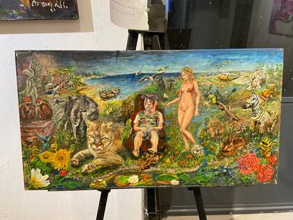 Mezcla de Venus y animales de la selva, en la Feria A362, encuentro de arte contemporáneo de Chaco; la pintura es de Pablo Cividini