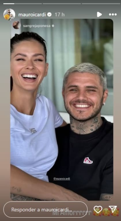 "Mi amor", escribió Icardi al repostear la foto en la que apareció junto a Suárez