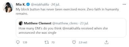 Mia Khalifa reveló que recibió muchos mensajes directos de usuarios tras anunciar su separación