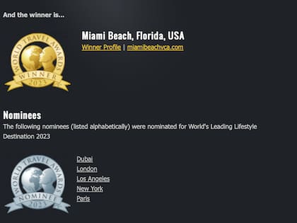 Miami Beach ganó el "Oscar" del turismo