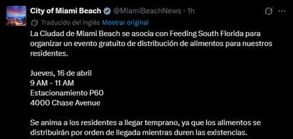 Miami Beach informó cuándo se repartirán despensas gratis esta semana