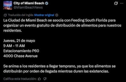 Miami Beach ofrecerá alimentos gratuitos para las personas que lo necesiten