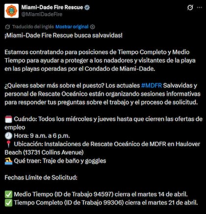 Miami-Dade busca trabajadores para el puesto de salvavidas