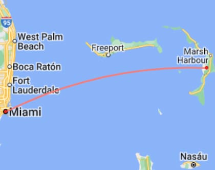 Miami y Great Abaco están a unos 311 kilómetros de distancia