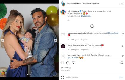 Mica Viciconte y Fabián Cubero celebraron el cumplemes de Luca