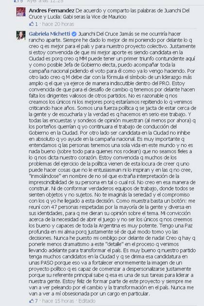 Michetti explicó en Facebook su intención de postularse como Jefa de Gobierno de la ciudad de Buenos Aires