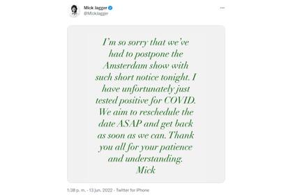 Mick Jagger anunció que tiene coronavirus (Foto: Twitter @MickJagger)