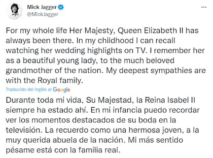 Mick Jagger se despidió de la reina Isabel II