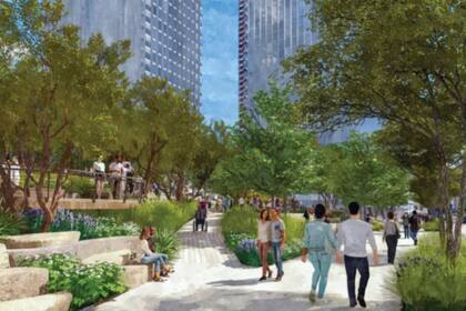 Mientras el estado de Nueva York decide, el proyecto incluye un paseo ribereño de 213 metros y 350 árboles