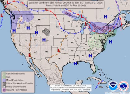 Mientras el sur experimenta calor veraniego, el borde norte de la dorsal atmosférica facilitará episodios de mezcla invernal y lluvias engelantes durante la mañana del viernes