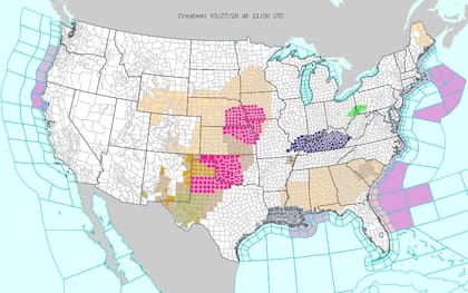 Mientras la mayor parte del país norteamericano permanecerá seca, el frente frío se detendrá sobre el centro de Florida el domingo