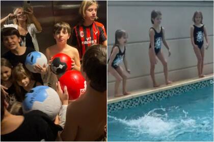 Mientras las nenas disfrutaban de la pileta, los varones se dedicaron a jugar al fútbol