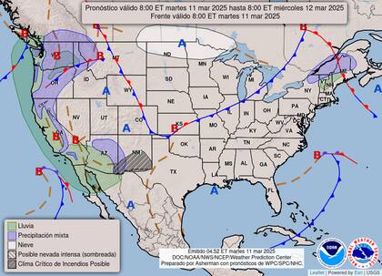 Mientras que en el centro y este de Estados Unidos habrá temperaturas por sobre la media estacional, en el oeste se esperan nevadas