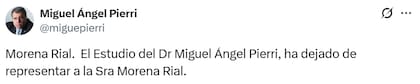 Miguel Ángel Pierri anunció que ha dejado de representar a la Sra. Morena Rial (X: @miguepierri)