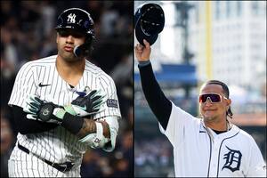 Miguel Cabrera, ahora asistente especial en los Tigres, felicitó a Torres tras su firma y lo orientó sobre el equipo y la ciudad