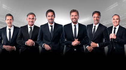 Miguel Simón, DIego Latorre, Mariano Closs, Sebastián Vignolo, Gustavo López y Marcelo Espina, relatores y comentaristas de Disney+ / ESPN en el Mundial de Clubes