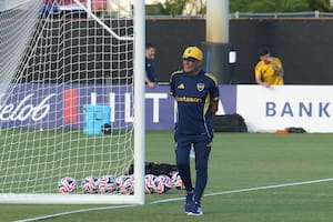Miguel, sonriente en la práctica de Boca de este sábado, en la Universidad de Barry