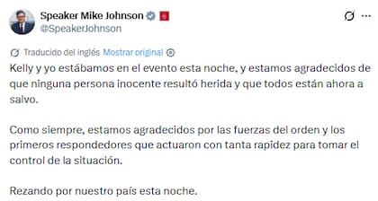 Mike Johnson, presidente de la Cámara de Representantes, estuvo en el lugar donde se dio el intento de ataque