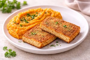 Milanesa de tofu con puré de boniato