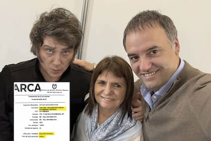 Milei, Adorni, Bullrich y la portada de su nueva declaración jurada