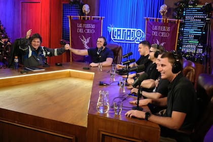 Milei, junto al "Gordo Dan" y su panelista Promanzio, en el programa del miércoles último