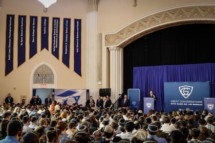 Milei, la semana pasada, en la Universidad Yeshiva, en Nueva York; allí se definió como el presidente "más sionista" del mundo