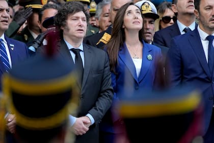 Milei y Villarruel en el acto por Malvinas en 2024, el primero y último que compartieron juntos
(Foto AP/Natacha Pisarenko)