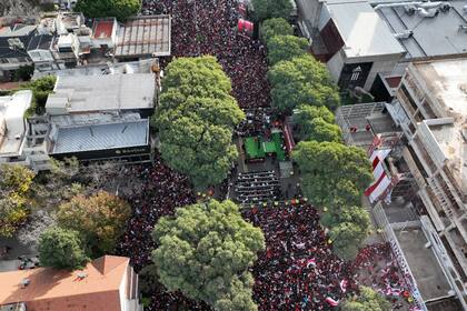 Miles de hinchas cubrieron la avenida Figueroa Alcorta para celebrar la inauguración del monumento de su ídolo.
