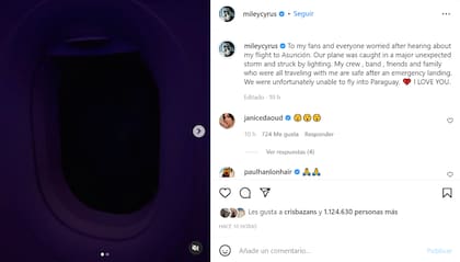 Miley Cyrus describió el suceso en sus redes sociales