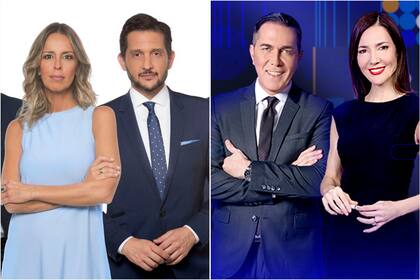 Milva Castellini y Germán Paoloski, al frente de El noticiero de la gente, y Rodolfo Barili y Cristina Pérez, responsables de Telefe Noticias, los espacios informativos líderes