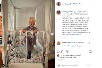 Mirko en su cuna: los usuarios cuestionaron que a los 3 años el hijo de Marley no duerma en una cama