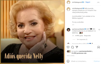 Mirtha Legrand se despidió de Nelly Trenti a través de las redes sociales