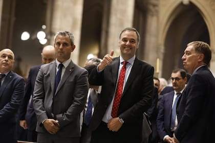 Misa del Episcopado en homenaje al papa Francisco en la Basílica de Luján, a un año de su muerte, asisten autoridades del gobierno Nacional y de la Provincia.
En la foto, Manuel Adorni, Martín Menem y Diego Santilli