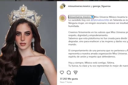 Miss Universo México de pronuncia por polémica a Fátima Bosch (Instagram missuniversemexico/Captura de pantalla)