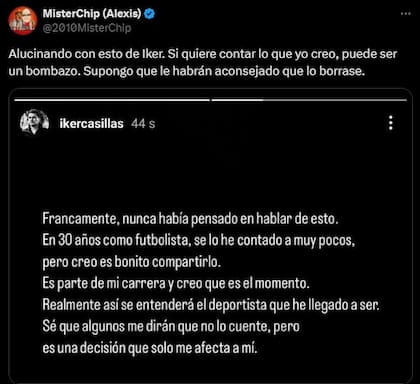 MisterChip, una cuenta especializada en deportes, se expresó acerca de la publicación de Casillas