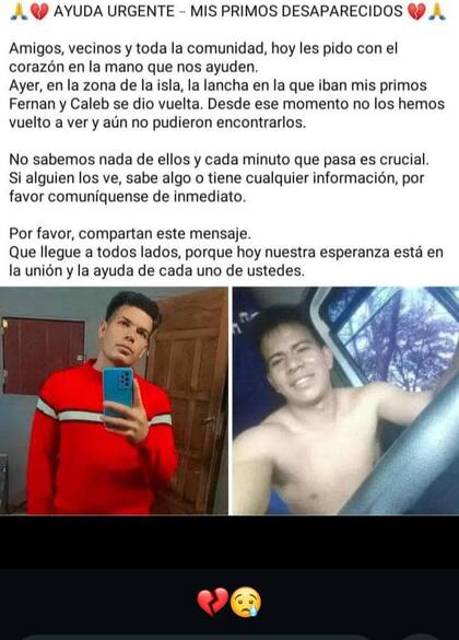 Misteriosa desaparición de dos primos en el río Paraná: hallaron su lancha encendida y flotando en círculos.