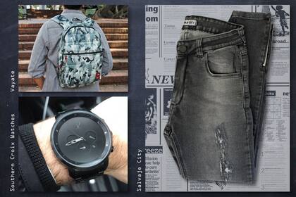 Mochila Camuflada $1100 de Vayate / Reloj $2600 de Southern Croix Watches / Jean gris $1080 de Salvaje City /