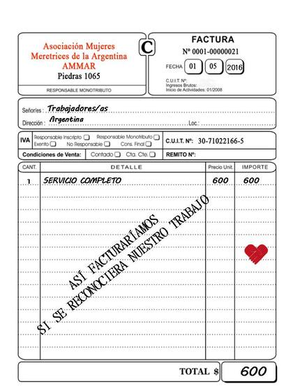 Modelo simbólico de factura que repartió Ammar