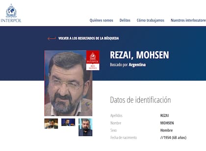Mohsen Rezai, en la página de los más buscados de Interpol