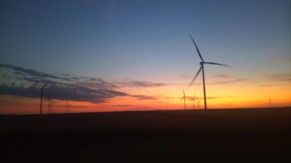 Molinos en el atardecer de la ruta 3, camino a Pehuén-Có